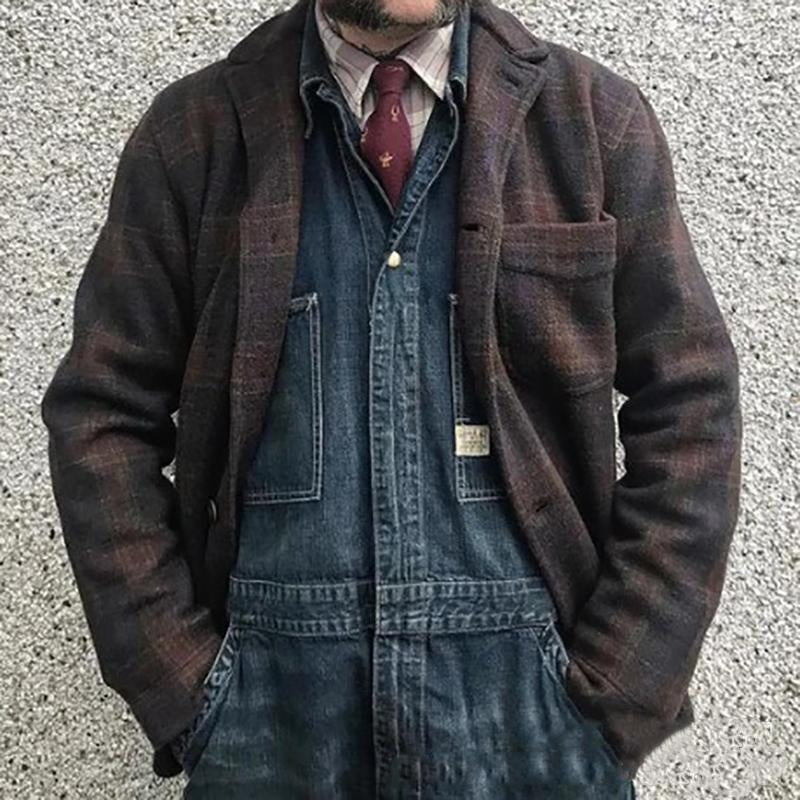 Men's Retro Checkered Lapel Loose Jacket | ZENDA