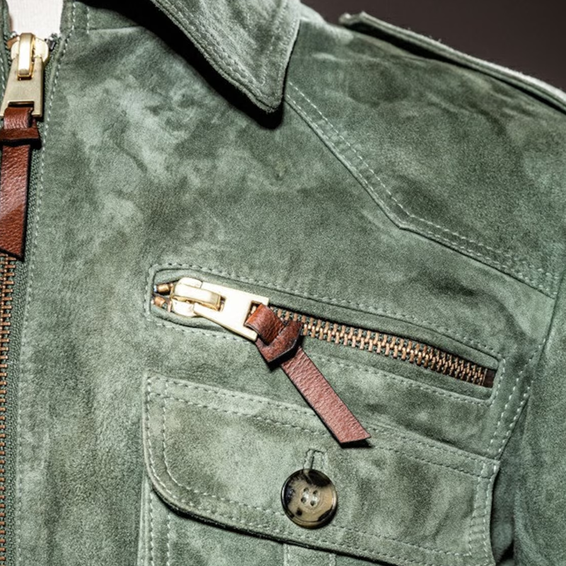 Men's Retro Lapel Zipper Breast Pocket Suede Jacket | ZENDA