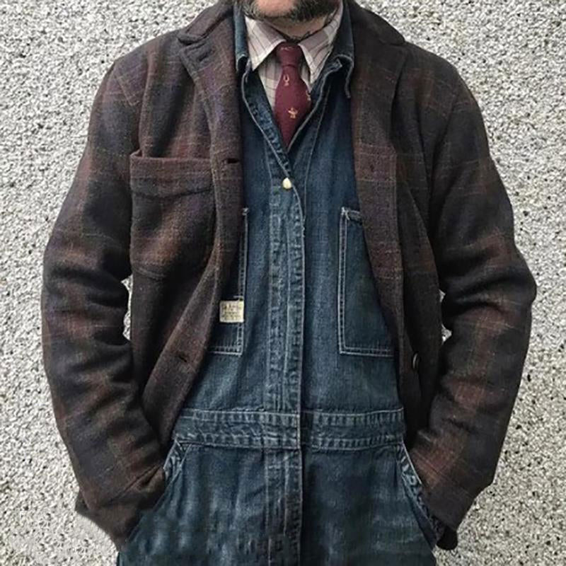 Men's Retro Checkered Lapel Loose Jacket | ZENDA