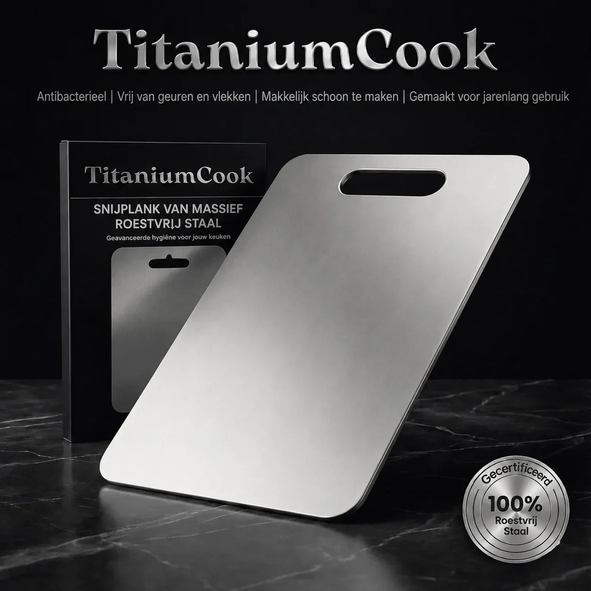 TitaniumCook™ | Antibacteriële Snijplank van Massief Roestvrij Staal