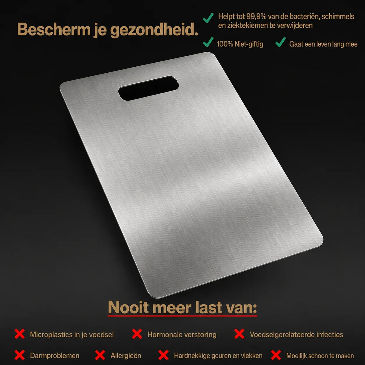 TitaniumCook™ • Antibacteriële Snijplank van Massief Roestvrij Staal