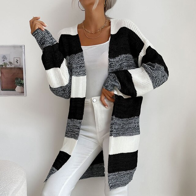 Patchwork Knitted Long Sweater | Zenda
