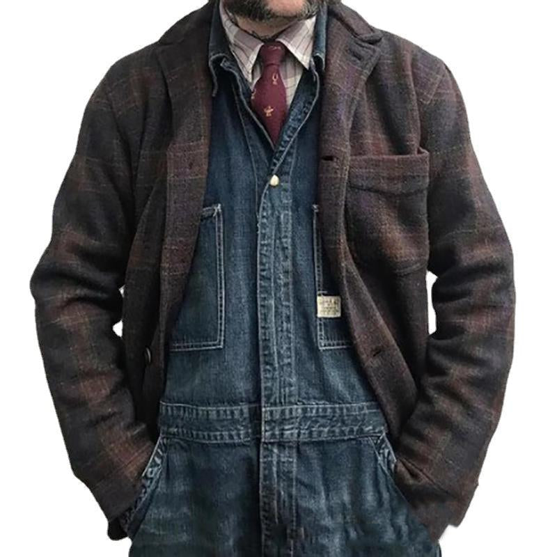 Men's Retro Checkered Lapel Loose Jacket | ZENDA