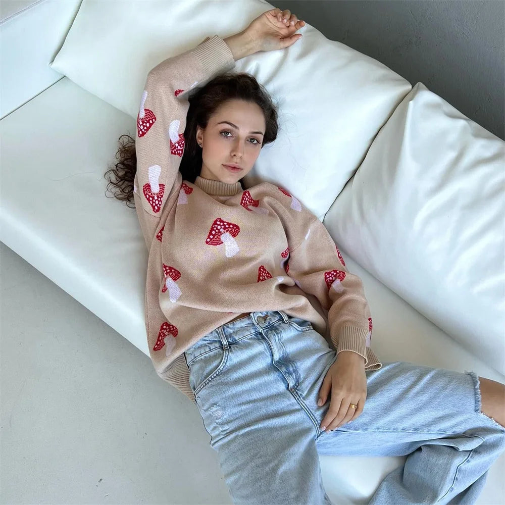 Mushroom Graphic Print Sweater | Zenda