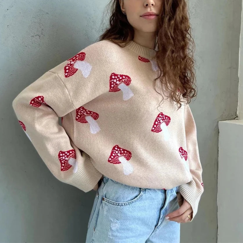 Mushroom Graphic Print Sweater | Zenda