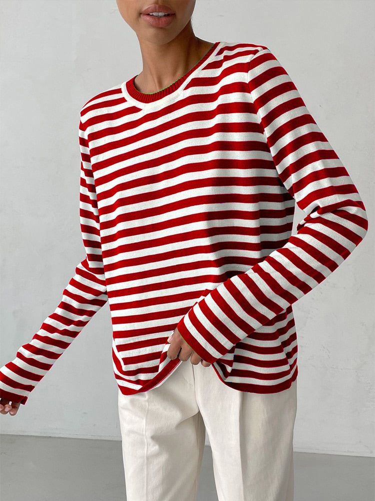 Striped Gestreepte Gebreide Damestrui | Zenda