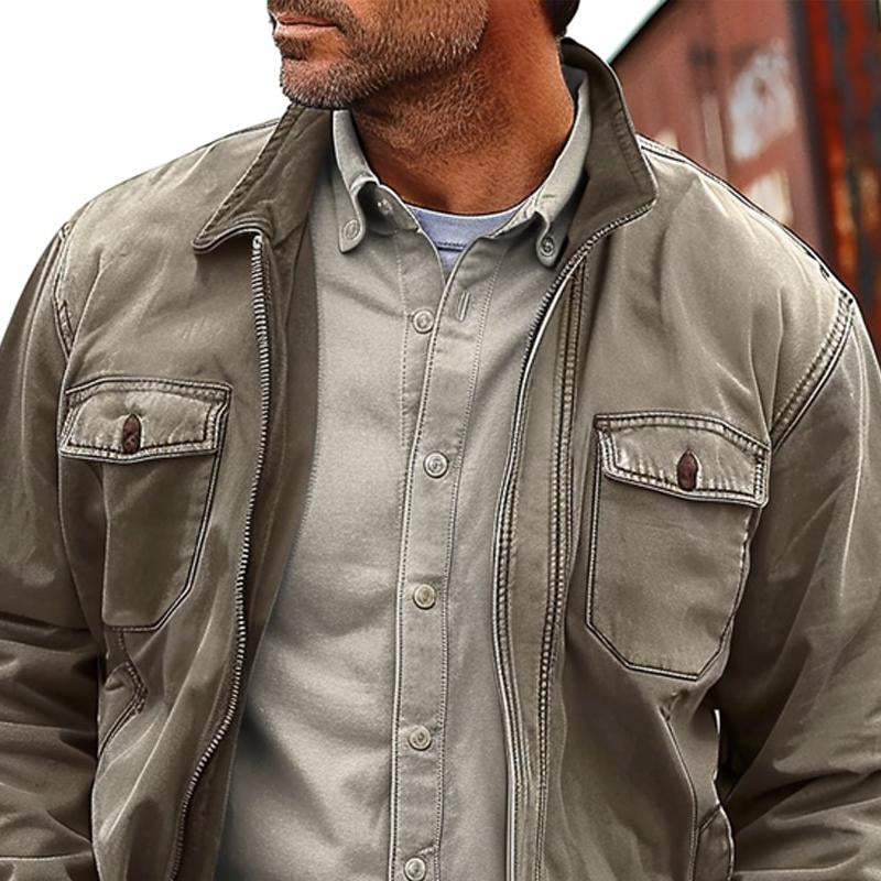 Men's Vintage Distressed Canvas Zip Jacket | ZENDA