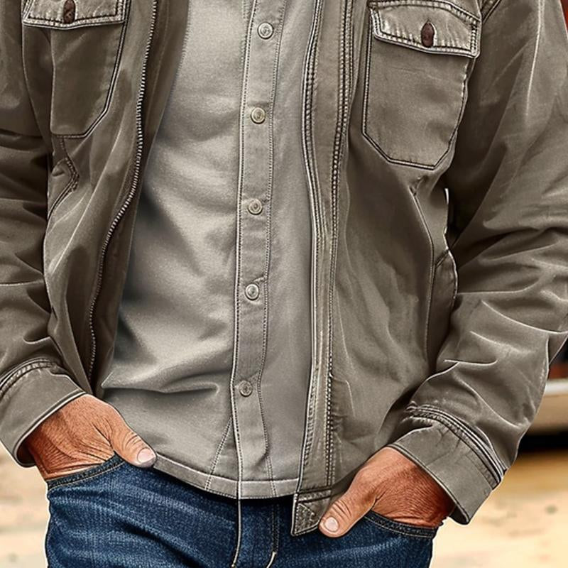 Men's Vintage Distressed Canvas Zip Jacket | ZENDA