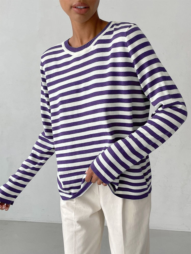 Striped Gestreepte Gebreide Damestrui | Zenda