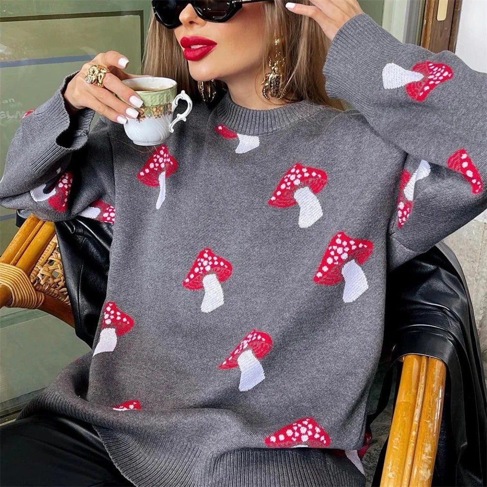 Mushroom Graphic Print Sweater | Zenda