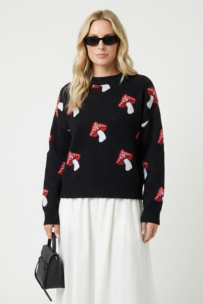 Mushroom Graphic Print Sweater | Zenda