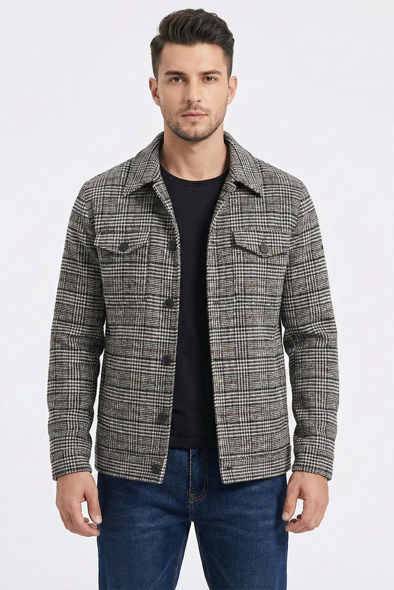 Men's Lapel Plaid Pocket Men's Jacket | ZENDA