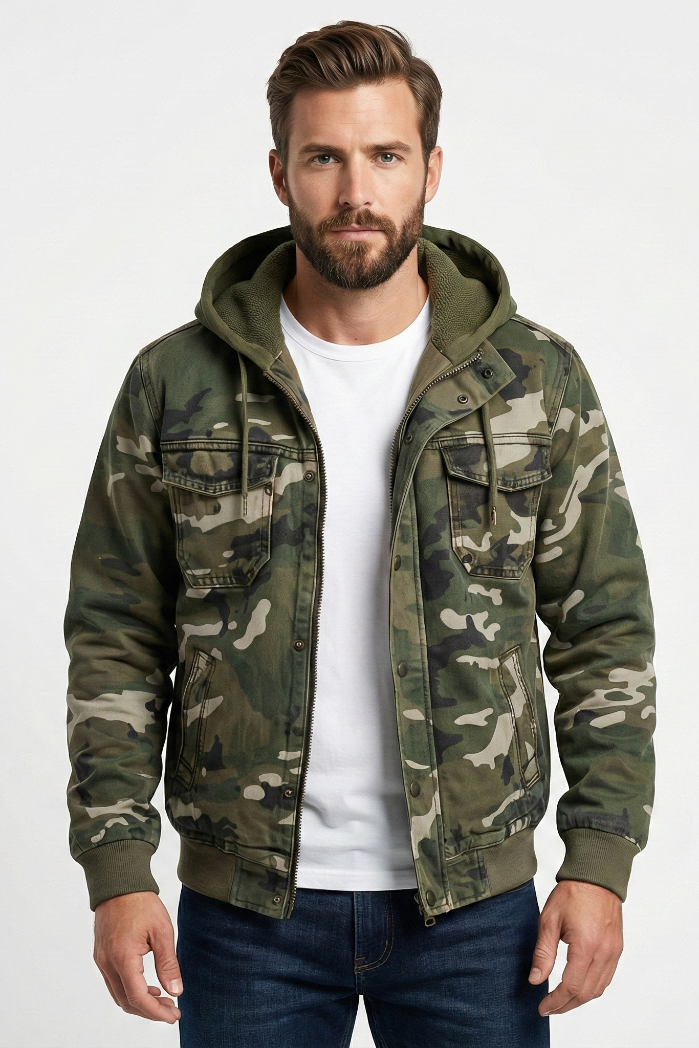 Men's Camouflage Zip Cargo Jacket | ZENDA