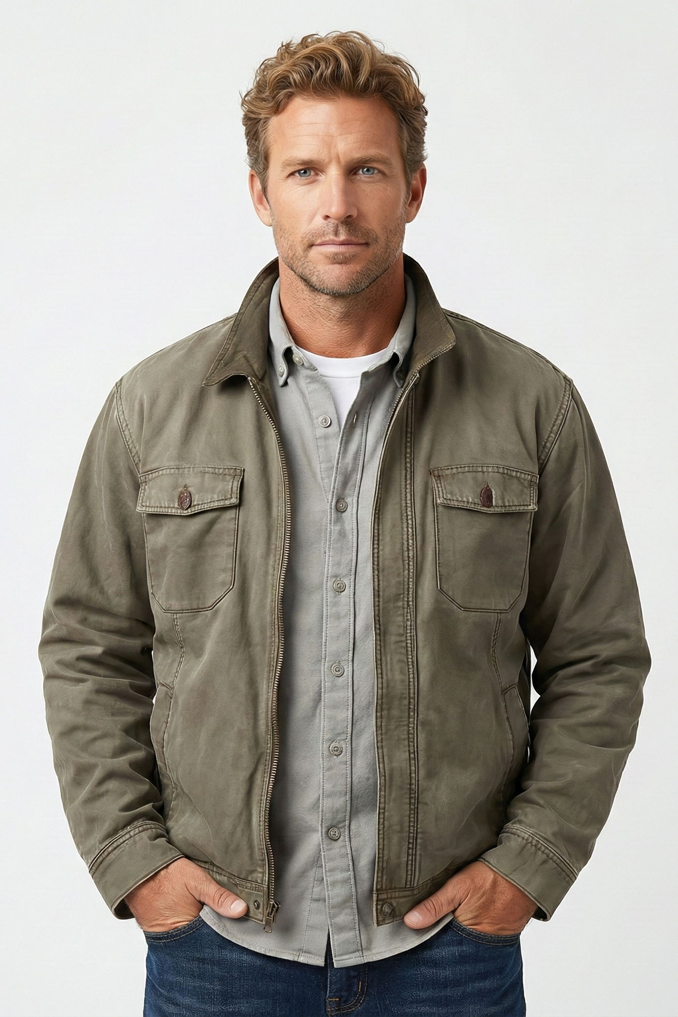 Men's Vintage Distressed Canvas Zip Jacket | ZENDA