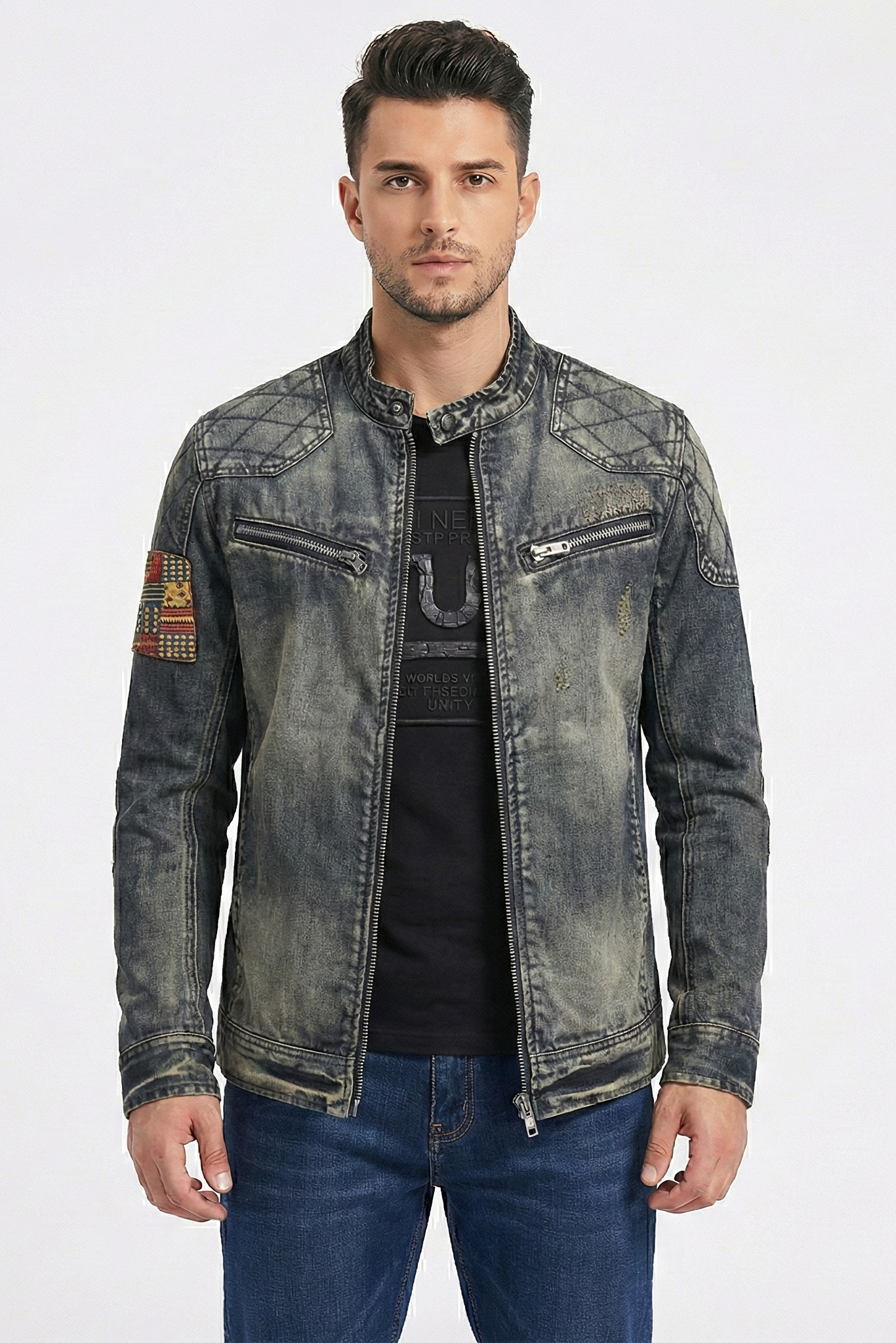 Men's Vintage Stand Denim Jacket | ZENDA