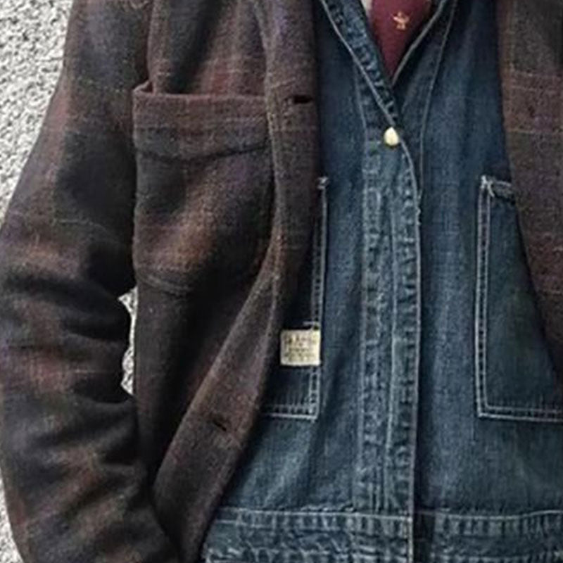 Men's Retro Checkered Lapel Loose Jacket | ZENDA